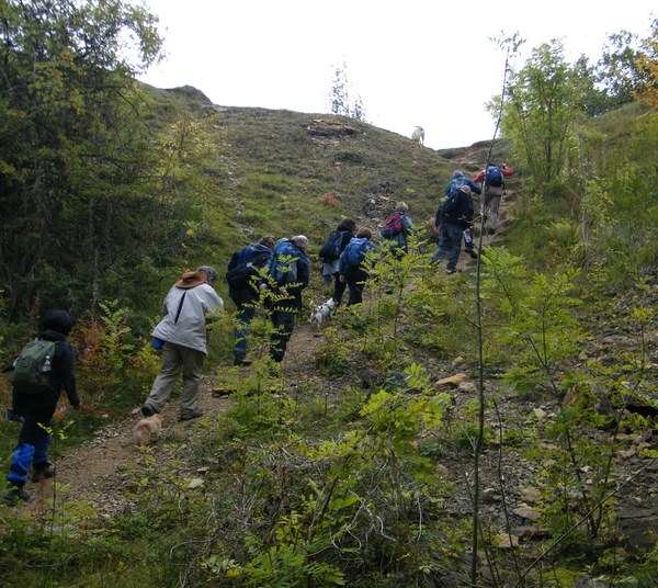 Trev with hat on a less steep climb..